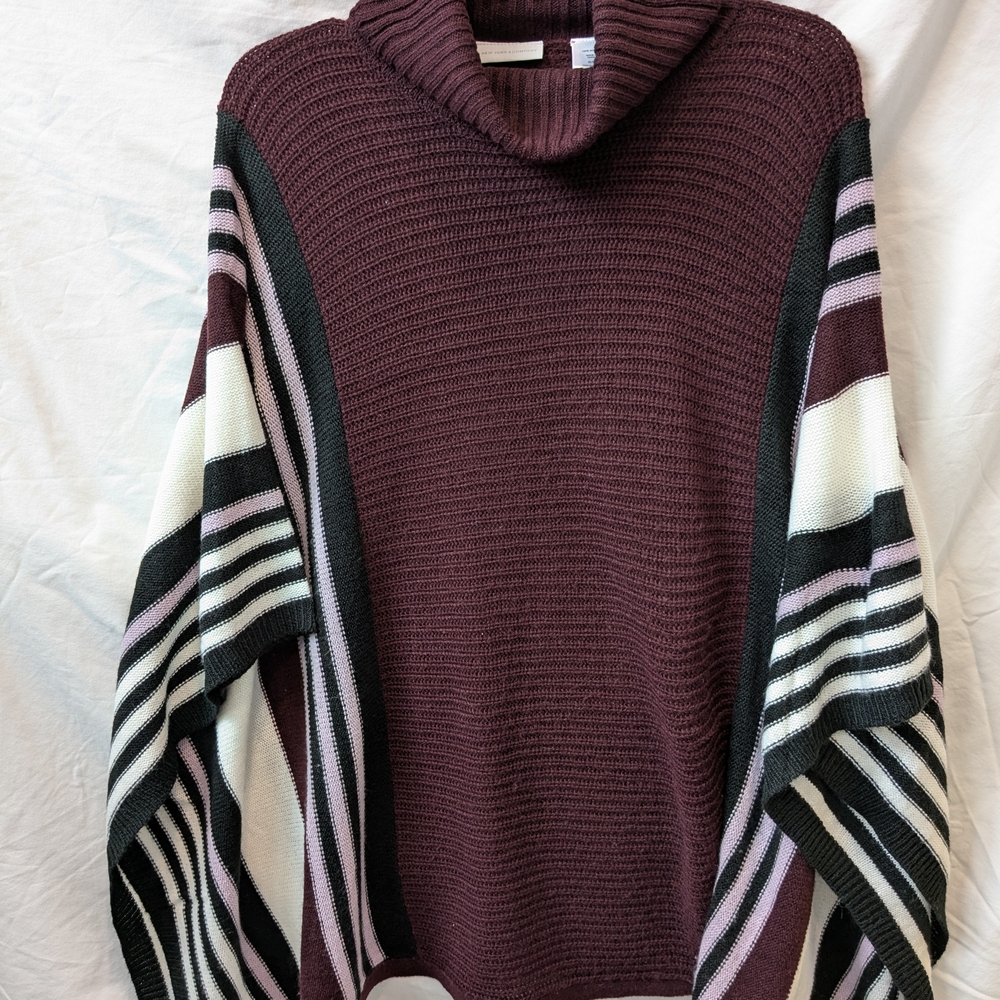Women's Striped Sweater - Burgundy and Black